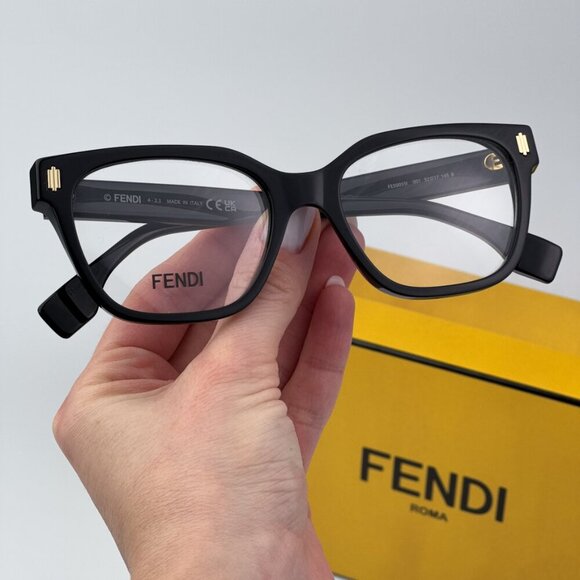 Fendi FE50055I BOLD 001 BRAND NEW Eyeglasses Shiny Black Unisex Geometric - Picture 2 of 10